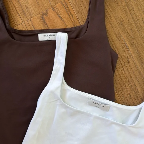 LOT OF 2 Babaton White and Brown Ribbed Bodysuits - Picture 2 of 2